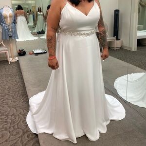 David's Bridal White Wedding Dress with Silver Accents